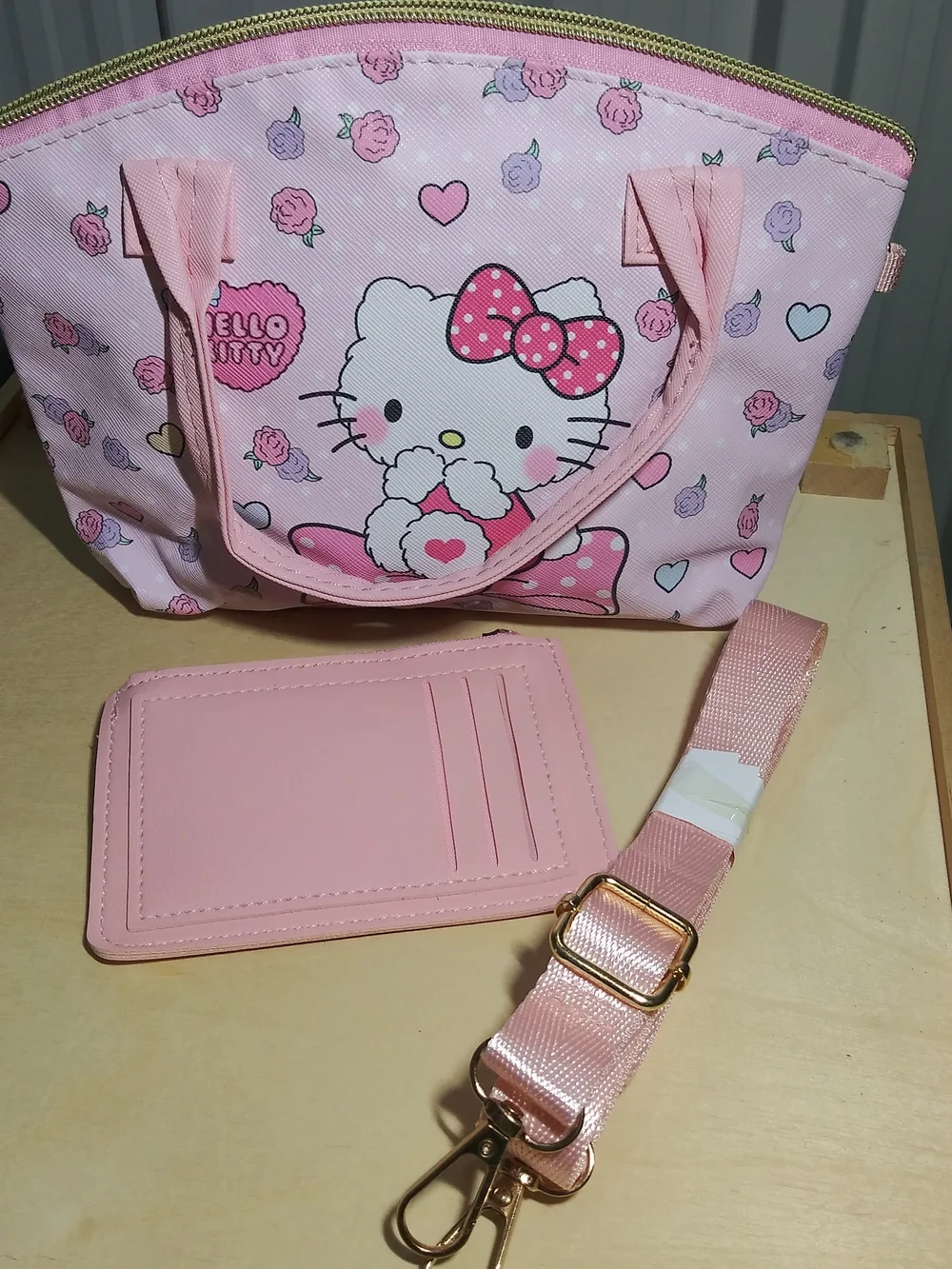 Hello Kitty Pink Shoulder Bag Set with Matching Wallet and Strap